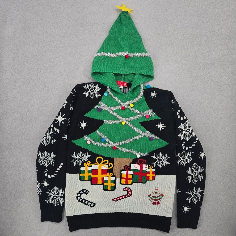You Look Ugly Today Mens M Christmas Tree Hoodie Ugly Holiday Sweater Snowflake